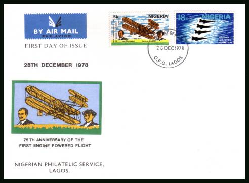 75th Anniversary of Powered Flight<br/>on an unaddressed official First Day Cover.<br/>Please note 