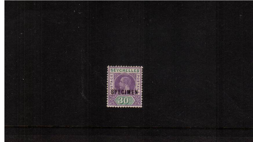 30c Dull Purple and Olive - Watermark Multiple Crown.<br/>
A fine and fresh lightly mounted mint single overprinted ''SPECIMEN''.
<br/><b>QCQ</b>