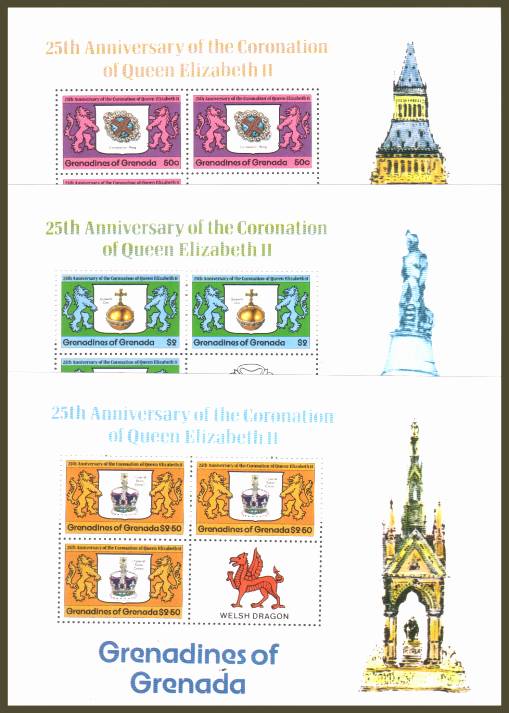 25th Anniversary of Coronation<br/>
Set of three sheetlets with different background colours - Perforation 12 superb unmounted mint.