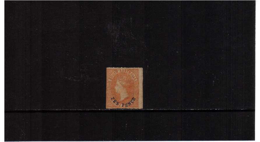 10d on 9d Orange-Red with Blue overprint lightly mounted mint. Scarce stampv