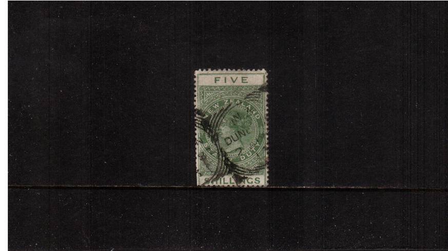 5/- Green  - Perforation 12 Postal Fiscal<br/>
A good fine used postally used single with some trimmed perfs. SG Cat 19
<br/><b>QSQ</b>