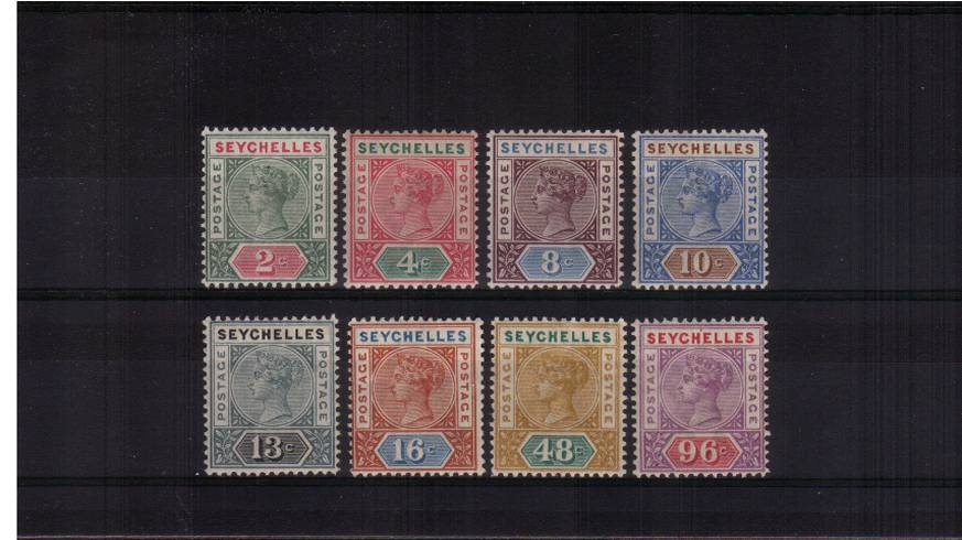 The first definitive set of eight - DIE I<br/>
A fine and very fresh set of eight very lightly mounted mint. SG Cat 190
<br/><b>QUQ</b>