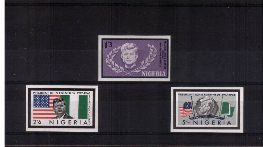 President Kennedy Memorial Issue<br/>The set of three IMPERFORATE superb unmounted mint