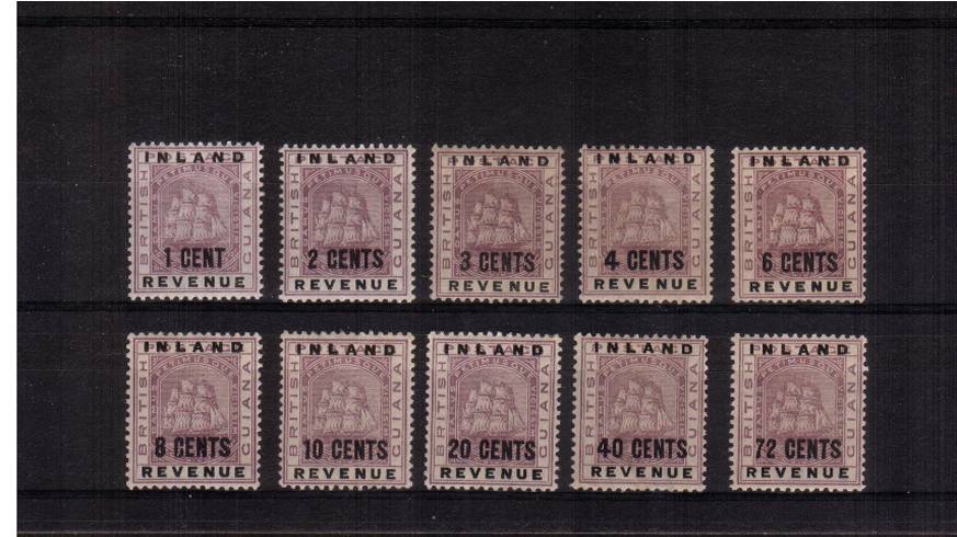 The surcharged set of ten to the 72c value lightly mounted mint. A fine and fresh set! SG Cat 204+
<br/><b>QVQ</b>