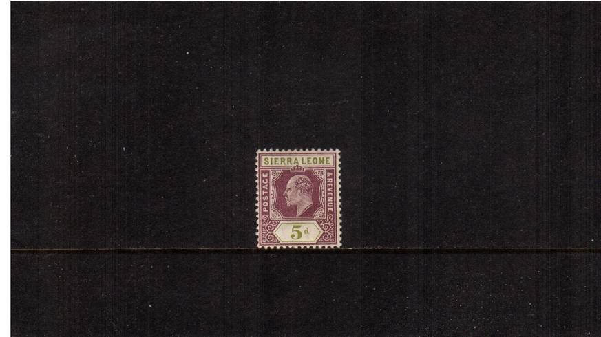 5d Purple and Olive-Green<br/>
A lovely very lightly mounted mint single. SG Cat 26
<br/><b>QVQ</b>