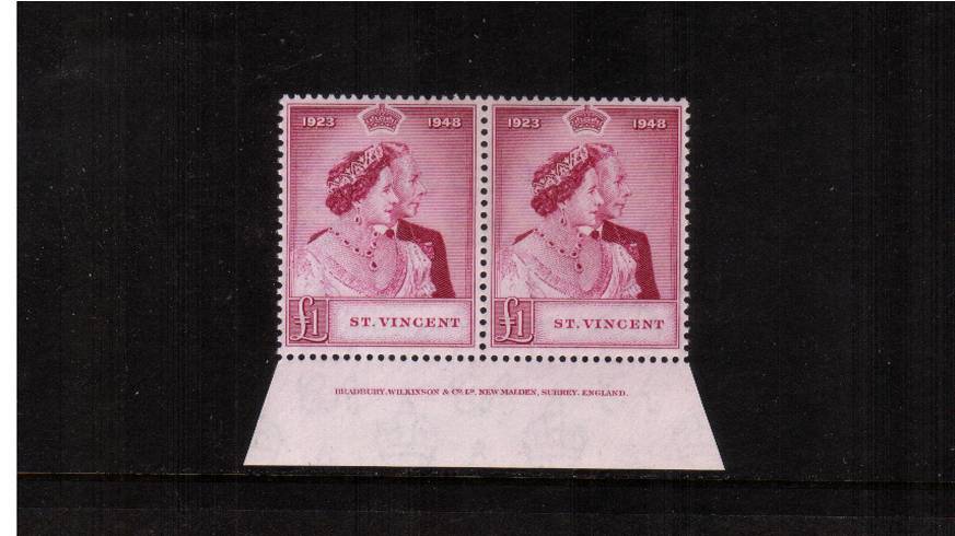 The Royal Silver Wedding 1 Bright Purple in a superb unmounted mint lower marginal imprint pair.<br/><b>SEARCH CODE: 1948RSW </b><br/><b>UBU</b>