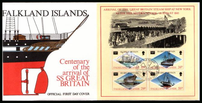 SS GREAT BRITAIN ship - Stamp Exhibition minisheet<br/>
on a MT PLEASANT cancelled unaddressed official full colour First Day Cover