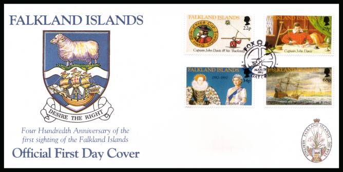 400th Anniversary of First Sighting of the Falkland Islands<br/>on a FAX BAY  cancelled unaddressed official full colour First Day Cover
