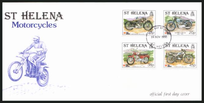 Phila Nippon '91 Exhibition - Motorcycles set of four on an unaddressed Official First Day Cover
