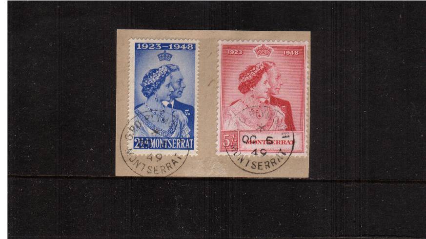 The 1948 Royal Silver Wedding set of two tied to a small piececancelled with a MONTSERRAT steel CDS dated OC 6 49.<br/><b>SEARCH CODE: 1948RSW</b><br/><b>UEU</b>