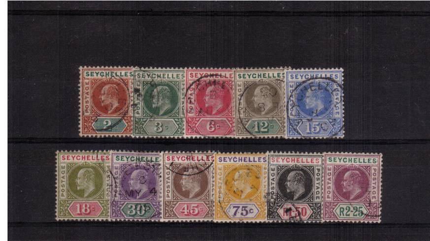 The Edward 7th set of eleven superb fine used each stamp with a selected cancel. Superb! SG Cat 225
<br/><b>UEU</b>
