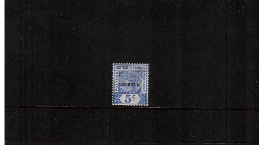 5c Ultramarine overprinted ''REVENUE'' - 12mm long<br/>
A superb bright and fresh stamp with a mere trace of a hinge. Superb!


<br/><b>UFU</b>