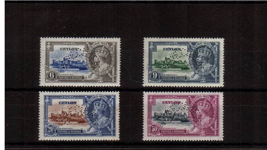Silver Jubilee set of four unmounted mint with a couple of tone spots on gum not visible from front perfined SPECIMEN.
<br/><b>SEARCH CODE: 1935JUBILEE</b>
<br/><b>UFU2</b>