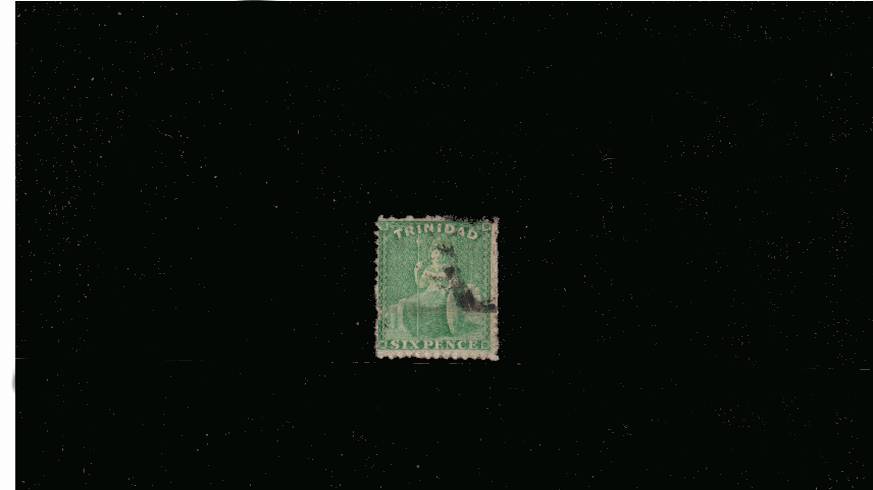 6d Yellow-Green (bright) - Rough Perforation 14-16<br/>
A superb bright and very fresh stamp with some nibbled perforations.<br/>
SG Cat 80