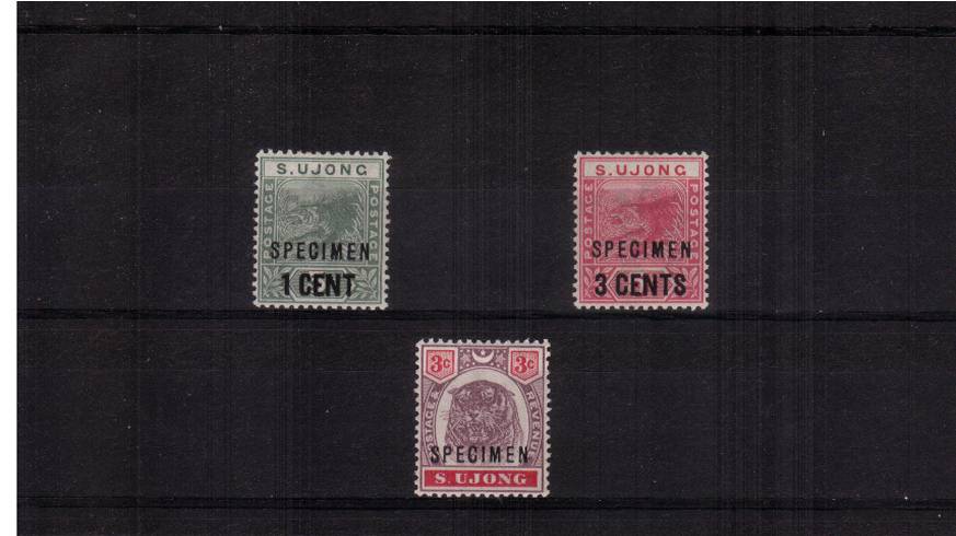 The overprinted ''SPECIMEN'' complete set of three. A fine and fresh lightly mounted mint set of three.

<br/><b>QBX</b>