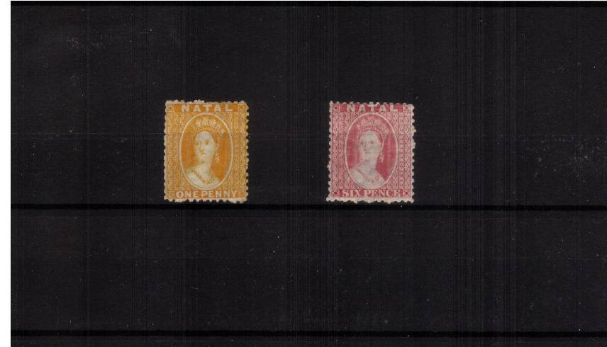 The 1d Yellow and 6d Rose mint, unused examples with bright colours.<br/>Often seen used but seldom seen mint!<br/>
See footnote in GIBBONS after SG 24
<br/><b>QCX</b>