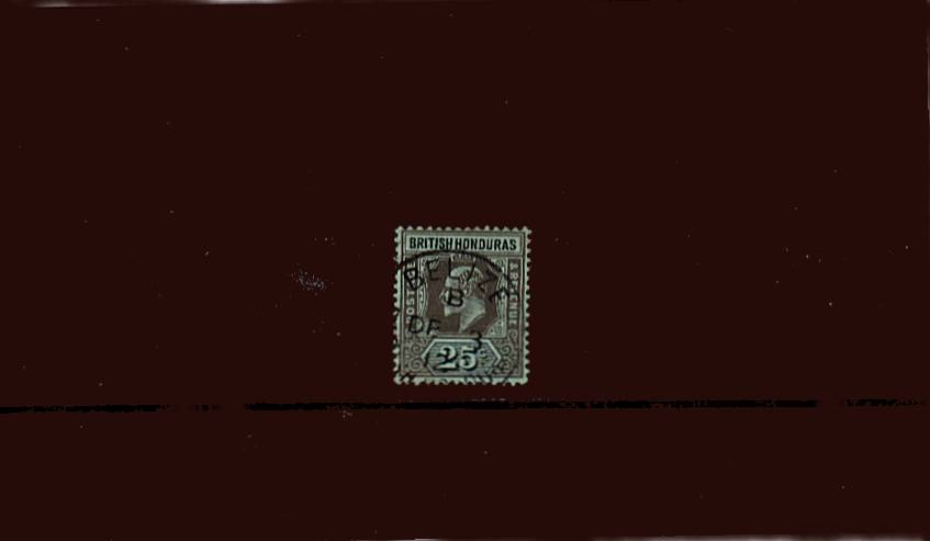 25c Black on Green - Watermark Multiple Crown CA<br/>
A stunning superb fine used stamp crisply cancelld with a BELIZE steel CDS clearly dated DE 3 12. Stunning!
<br/><b>QDX</b>