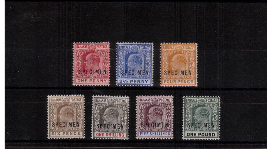 A lovely lightly mounted mint set of seven overprinted SPECIMEN. Bright and fresh colours!
<br/><b>QDX</b>