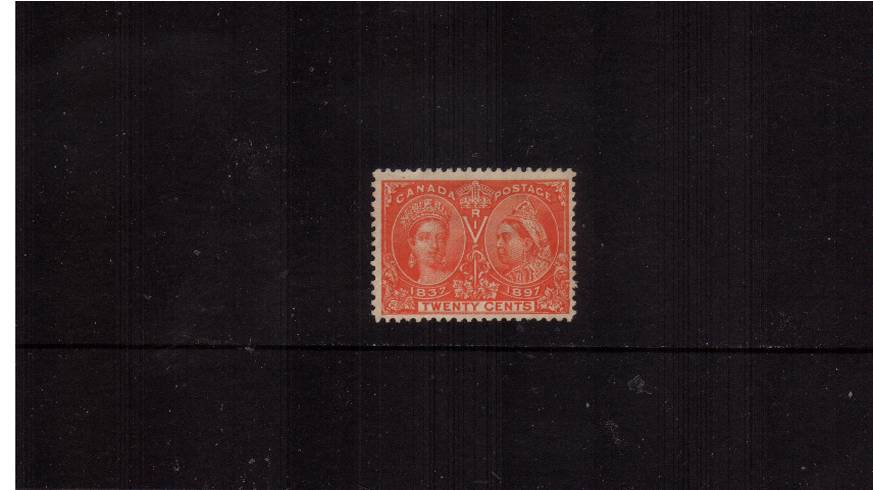 20 c Vermilion Queen Victoria Jubilee Issue<br/>
A bright and fresh stamp with no gum. SG Cat 140
<br/><b>QJX</b>
