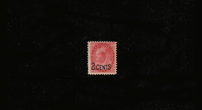 ''2 CENTS'' overprint surcharge on 3c Rose- Carmine.<br/>
A lightly mounted mint single. SG Cat 20.00<br/><b>QJX</b>