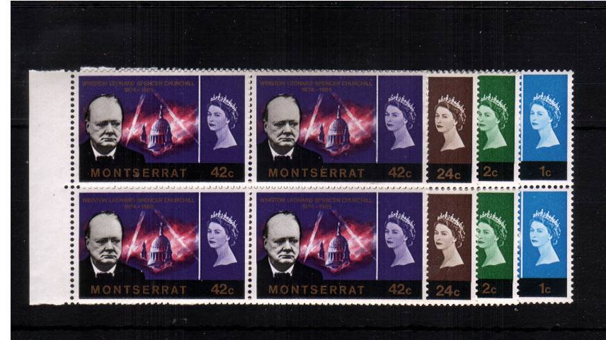 Churchill Commemoration in superb unmounted mint left side marginal blocks of four