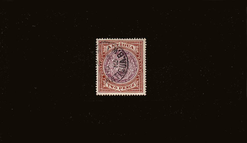 2d Dull Purple and Brown - Watermark Multiple Crown CA<br/>
A superb fine used single cancelled with part CDS cancel. SG Cat £32