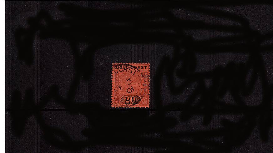 20/- Dull Mauve and Black on Red<br/>
A superb fine used single cancelled with a light CDS. SG Cat 35