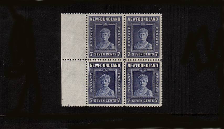 7c Deep Ultramaine - Perforation 12 Line<br/>
A superb unmounted mint left side marginal block of four. SG Cat 56<br/><b>QQQ</b>