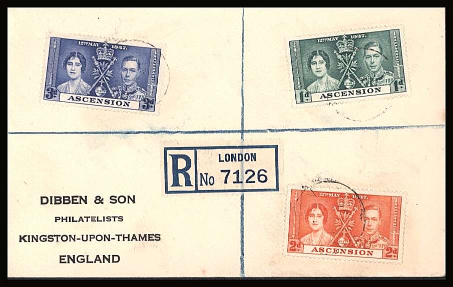 The Coronation set of three on a DIBBEN printed address small neat registered cover