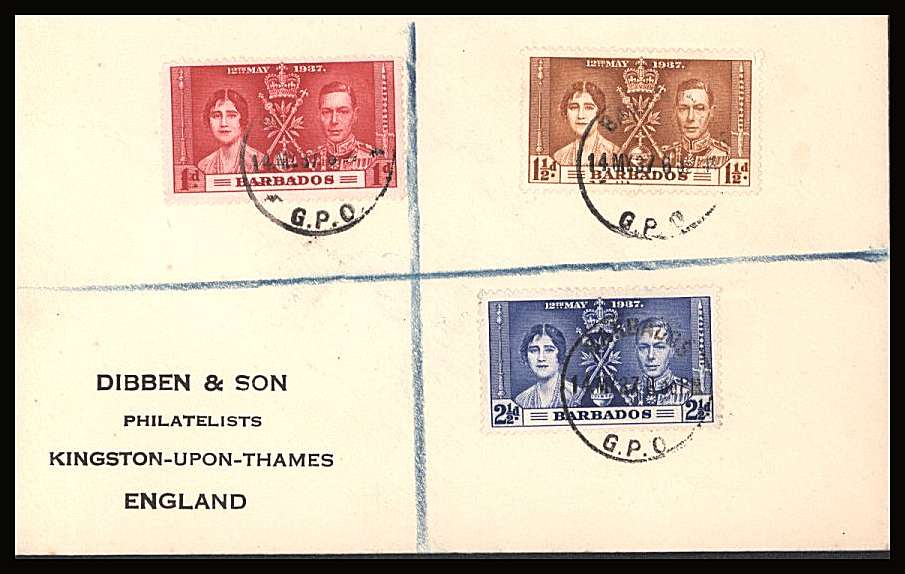 The Coronation set of three on a DIBBEN printed address small neat registered First Day Cover