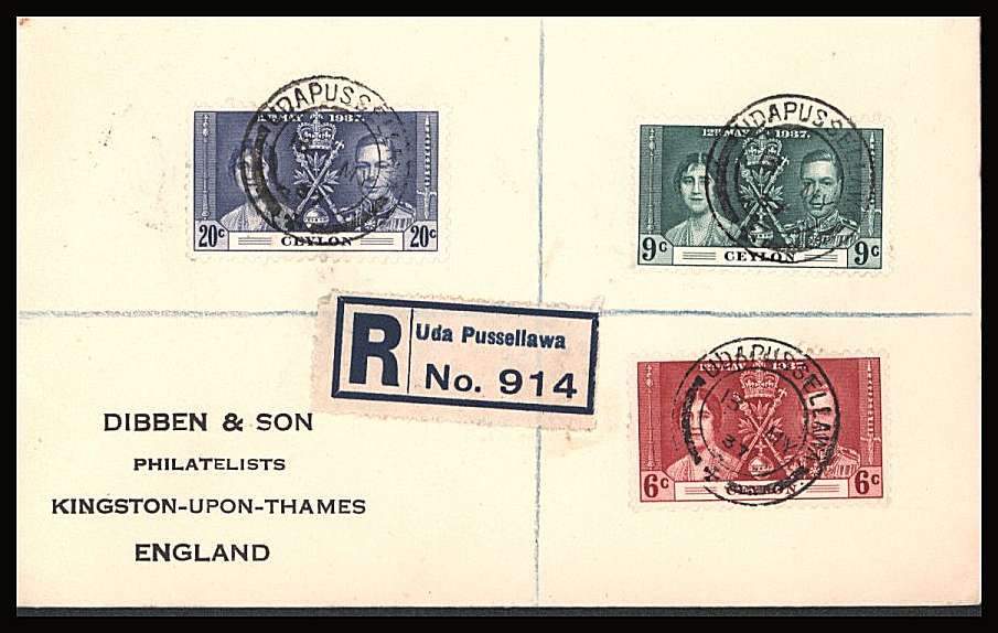 The Coronation set of three on a DIBBEN printed address small neat registered  Cover
