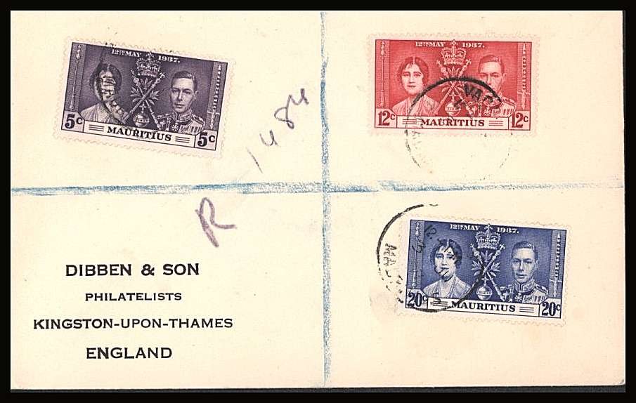 The Coronation set of three on a DIBBEN printed address small neat registered Cover