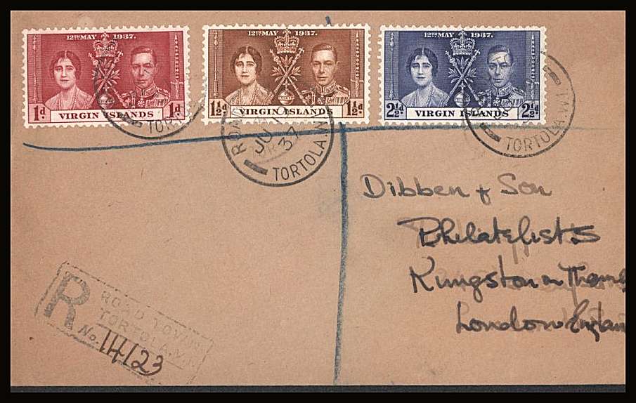 The Coronation set of three on a hand addressed DIBBEN registered Cover