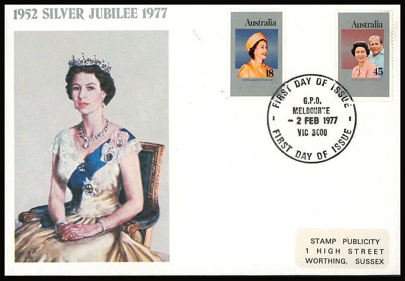 The Silver Jubilee set of two on a small neat colour First Day Cover.