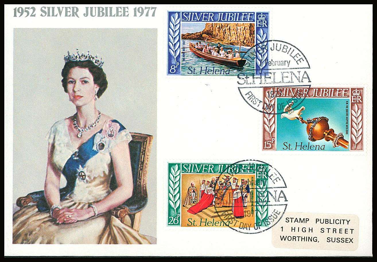 The Silver Jubilee set of three on a small neat colour First Day Cover.