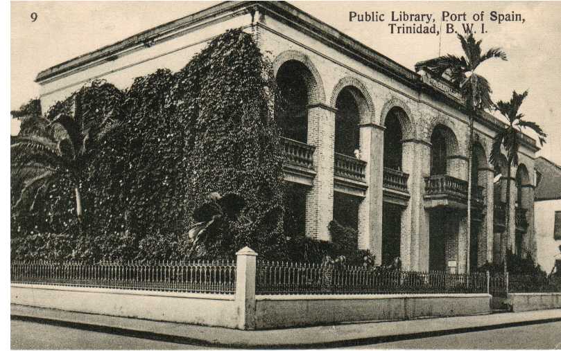 a mint, unused picture post card showing PUBLIC LIBRARY, PORT of SPAIN TRINIDAD  B.W.I.