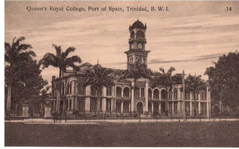 a mint, unused picture post card showing QUEEN'S ROYAL COLLEGE, PORT of SPAIN, TRINIDAD B.W.I.