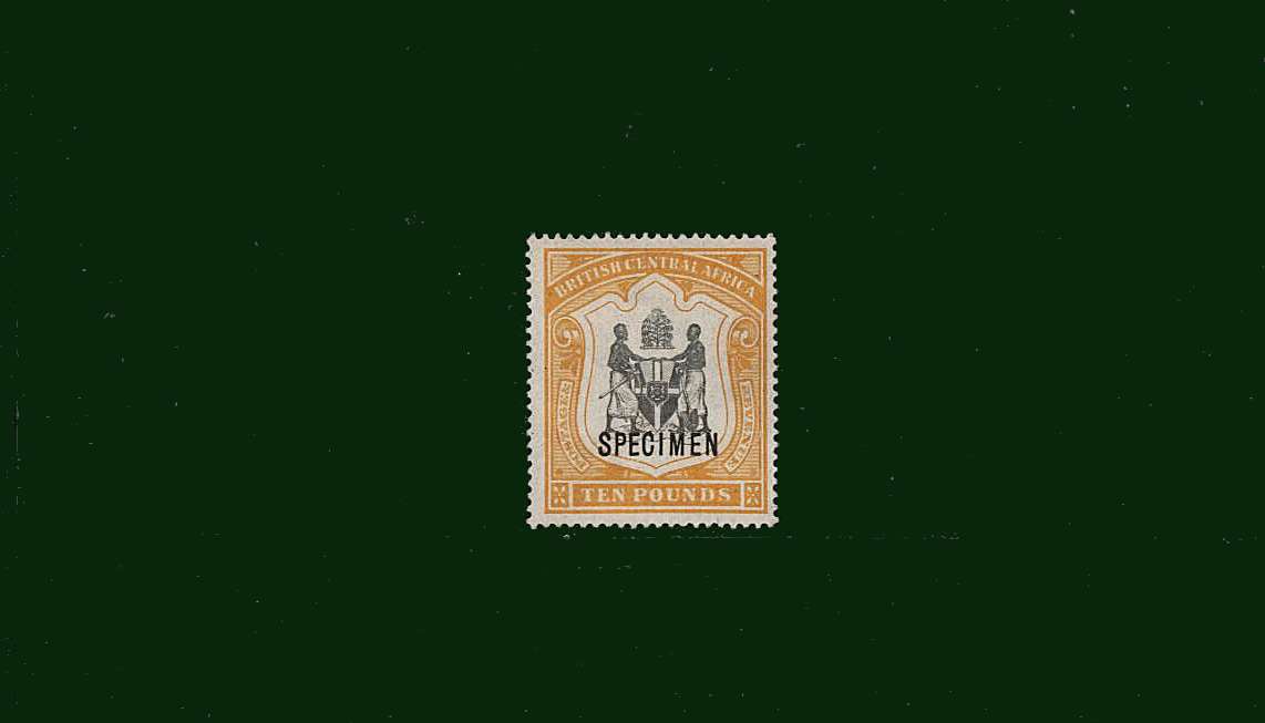 10 Black and Yellow<br/>
A fine and very fresh stamp with no gum overprinted <b>''SPECIMEN''</b><br/>
SG Cat for stamp without <b>SPECIMEN</b> is 12,000<br/><b>BBD</b>