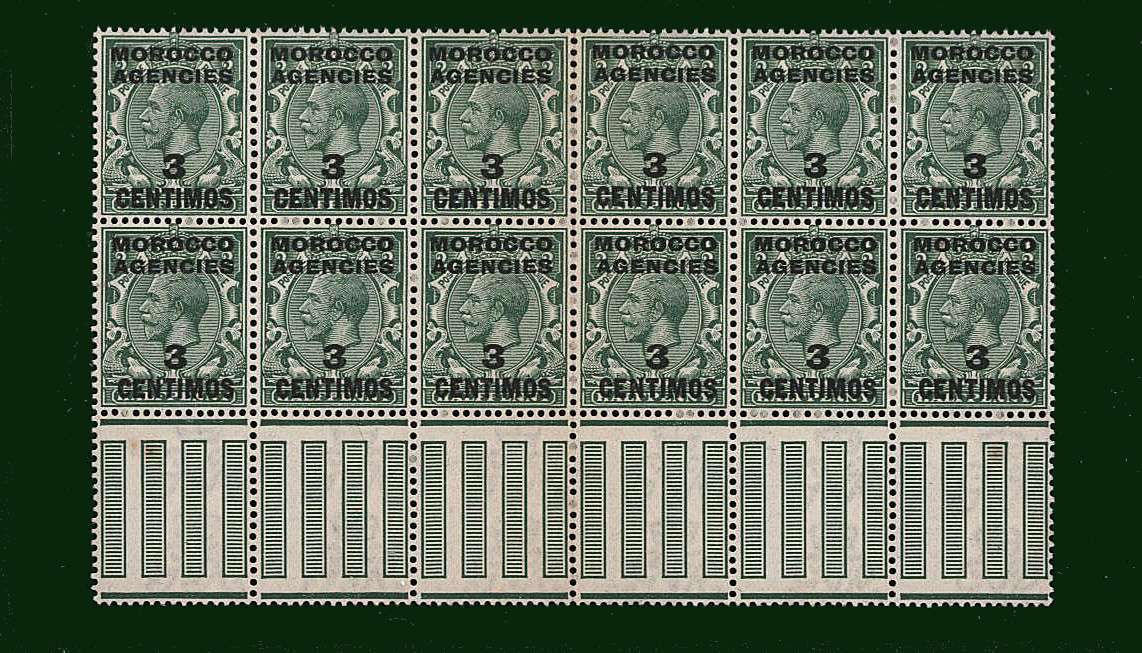 3c on ½d Green<br/>
In a superb unmounted mint above the gutter block of twelve.<br/>
SG Cat £51.00
<br/><b>BBD</b>