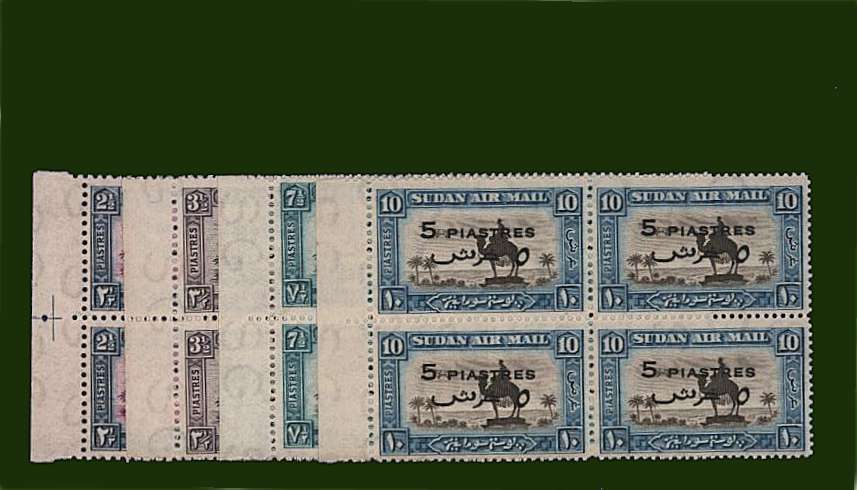 The surcharged set of four in superb unmounted mint left side marginal blocks of four.<br/>SG Cat £240
<br><b>BBG</b>