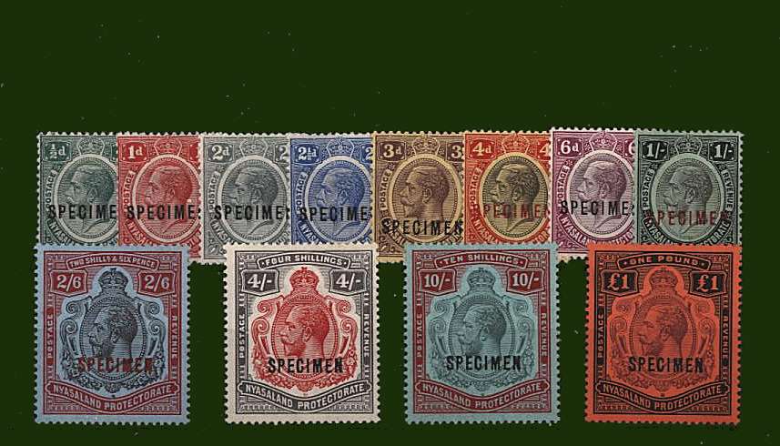The George 5th complete set of twelve overprinted <b>''SPECIMEN''</b> lightly mounted mint. <br/>Stunning set!!<br/>SG Cat £750
<br><b>BBG</b>