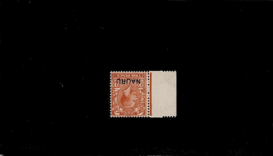 2d Orange - Die I<br/>
A superb unmounted mint bright and fresh left side marginal single clearly showing <b>''WATERMARK INVERTED AND REVERSED''</b><br/>A scarce stamp.


<br><b>BBH</b>