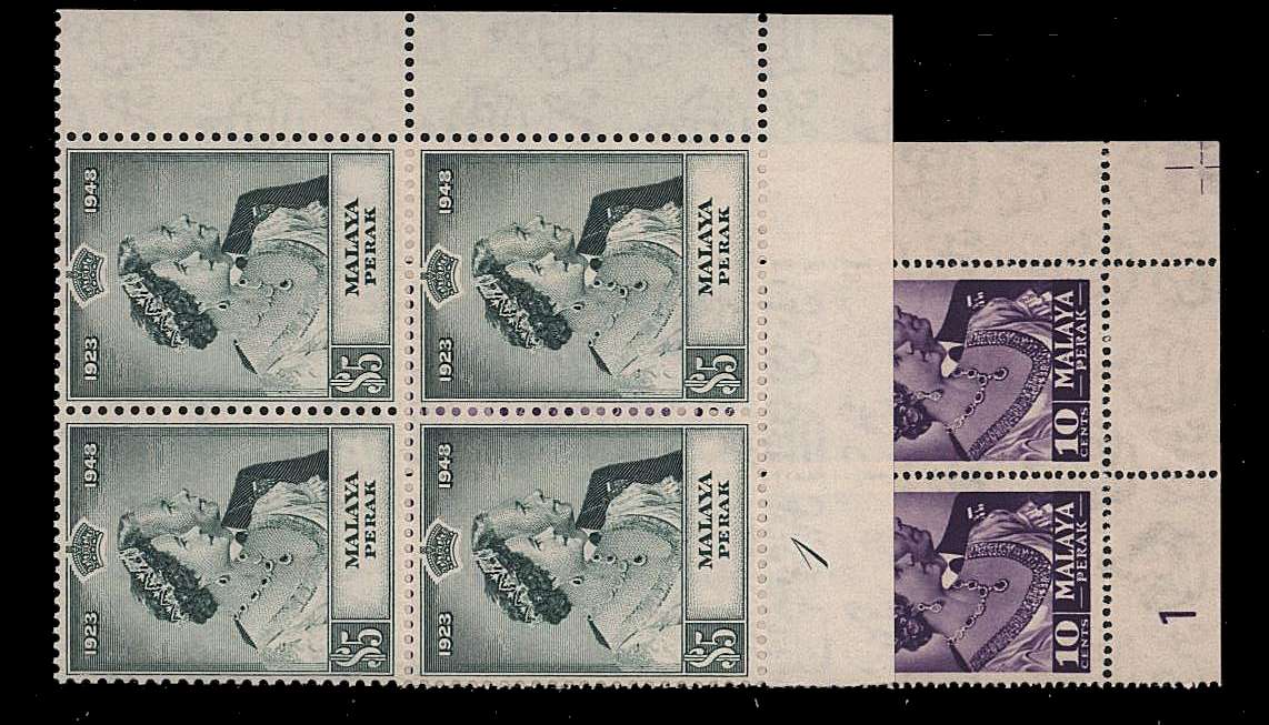 the 1948 Royal Silver Wedding set of two in superb unmounted mint plate and cylinder Blocks of four.<br/><b>SEARCH CODE: 1948RSW</b>
<br><b>BBH</b>