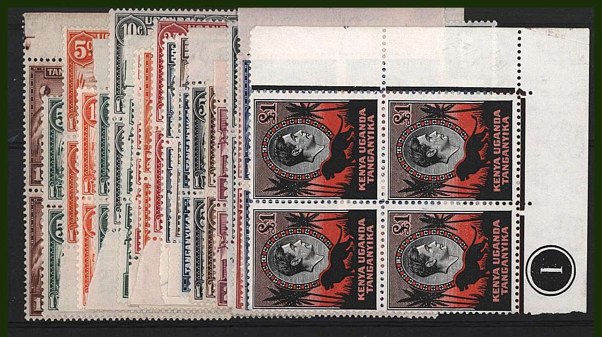 The George 6th set of twenty in superb unmounted mint blocks of four with most being marginal blocks.<br/>An almost impossioble set to build these days!! 
<br/><b>BBH</b>