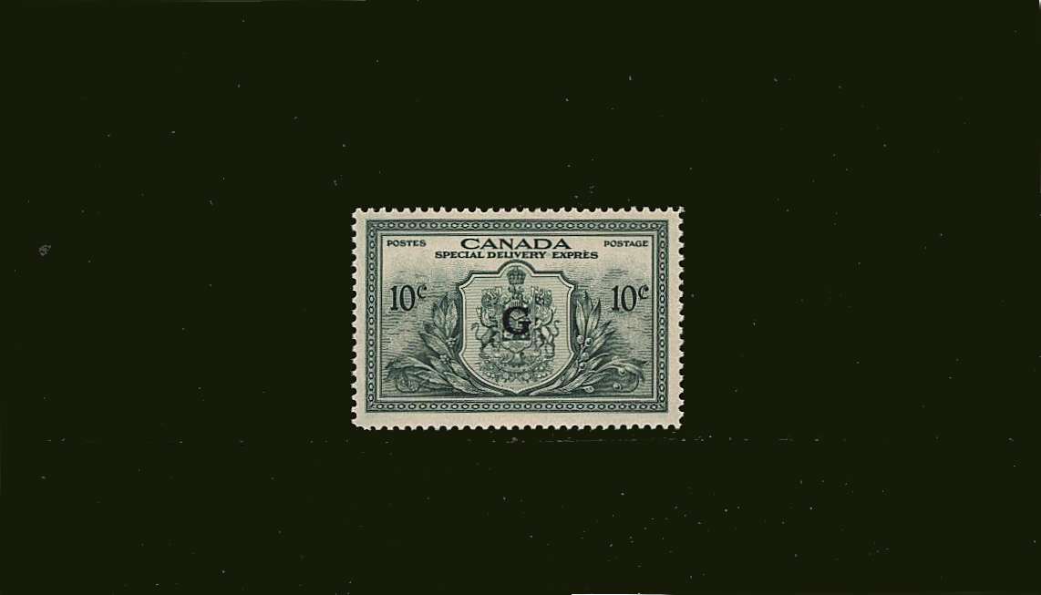 10c Green Special Delivery with ''G'' overprint.<br/>
A superb unmounted mint stamp.
<br><b>BBJ</b>