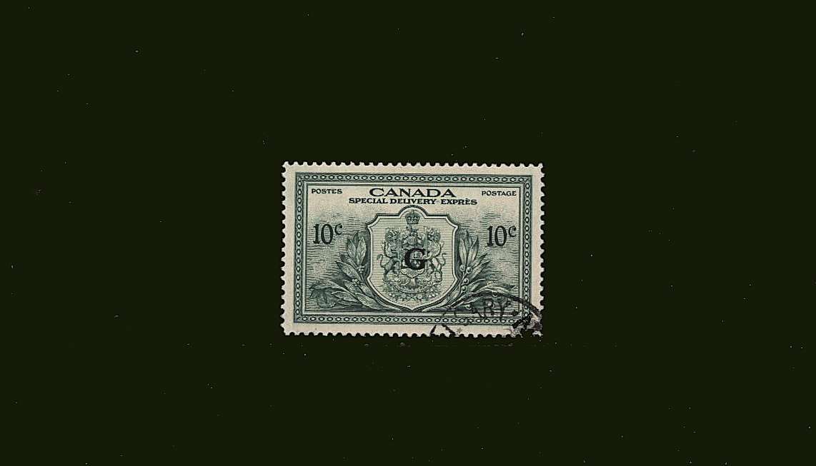 10c Green Special Delivery with ''G'' overprint.<br/>
A superb fine used stamp. 
<br><b>BBJ</b>