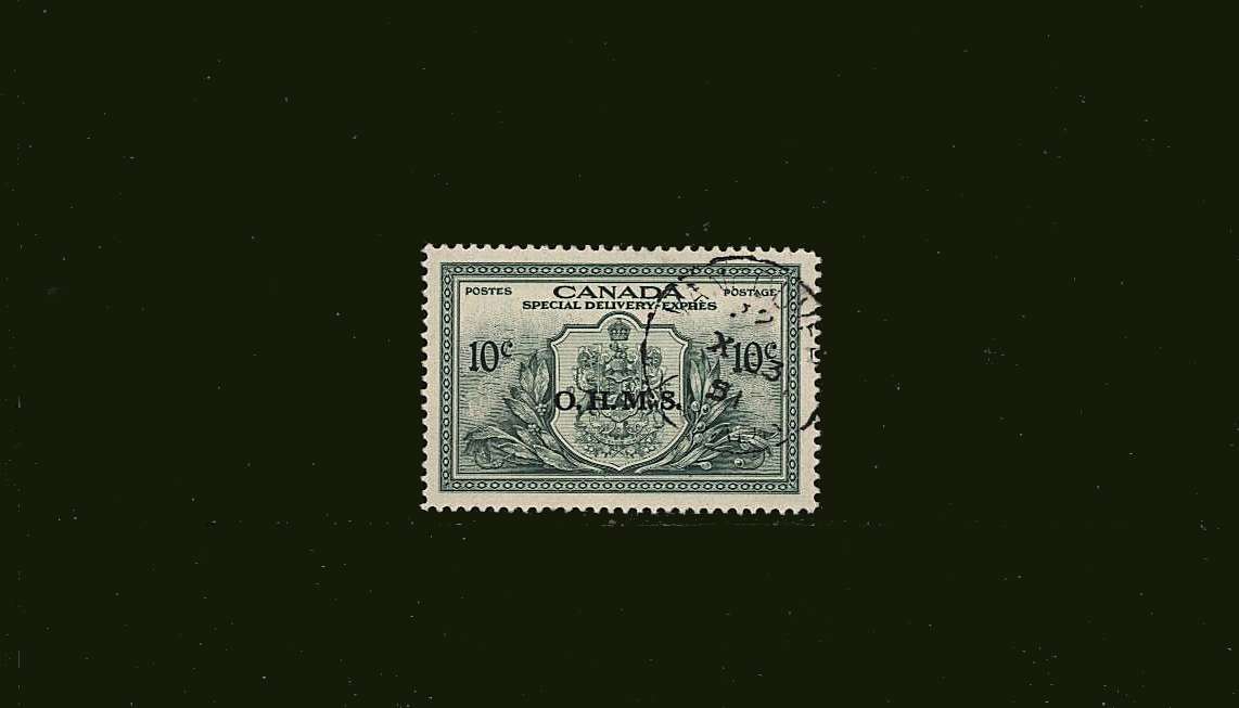 10c Green Special Delivery with ''O.H.M.S.'' overprint.<br/>
A superb fine used stamp. 
<br><b>BBJ</b>