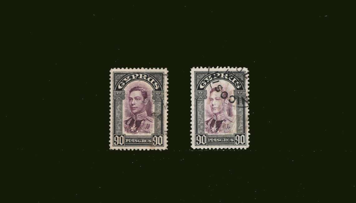 90pi Mauve and Black<br/>
Two superb fine used singles showing a light and dark shade of the Mauve.<br/>Stunning contrast!<br/>
<br/><b>BBJ</b>