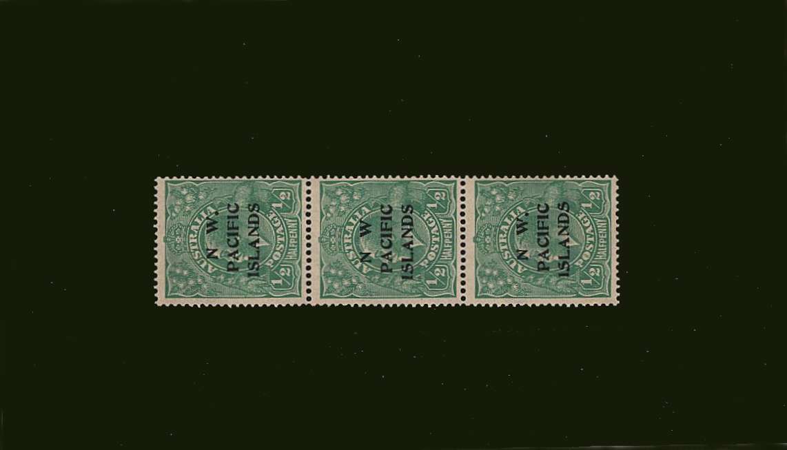 ½d Green<br/>
A superb unmounted mint vertical strip of three showing different settings.
<br/><b>BBJ</b>