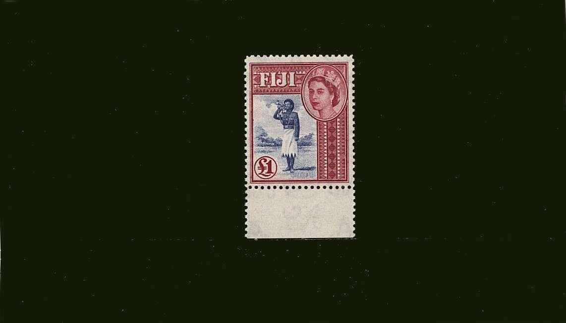 £1 Ultramarine and Carmine<br/>
A superb unmountd mint lower marginal single.<br/>
The key stamp to the set!
<br/><b>BBJ</b>